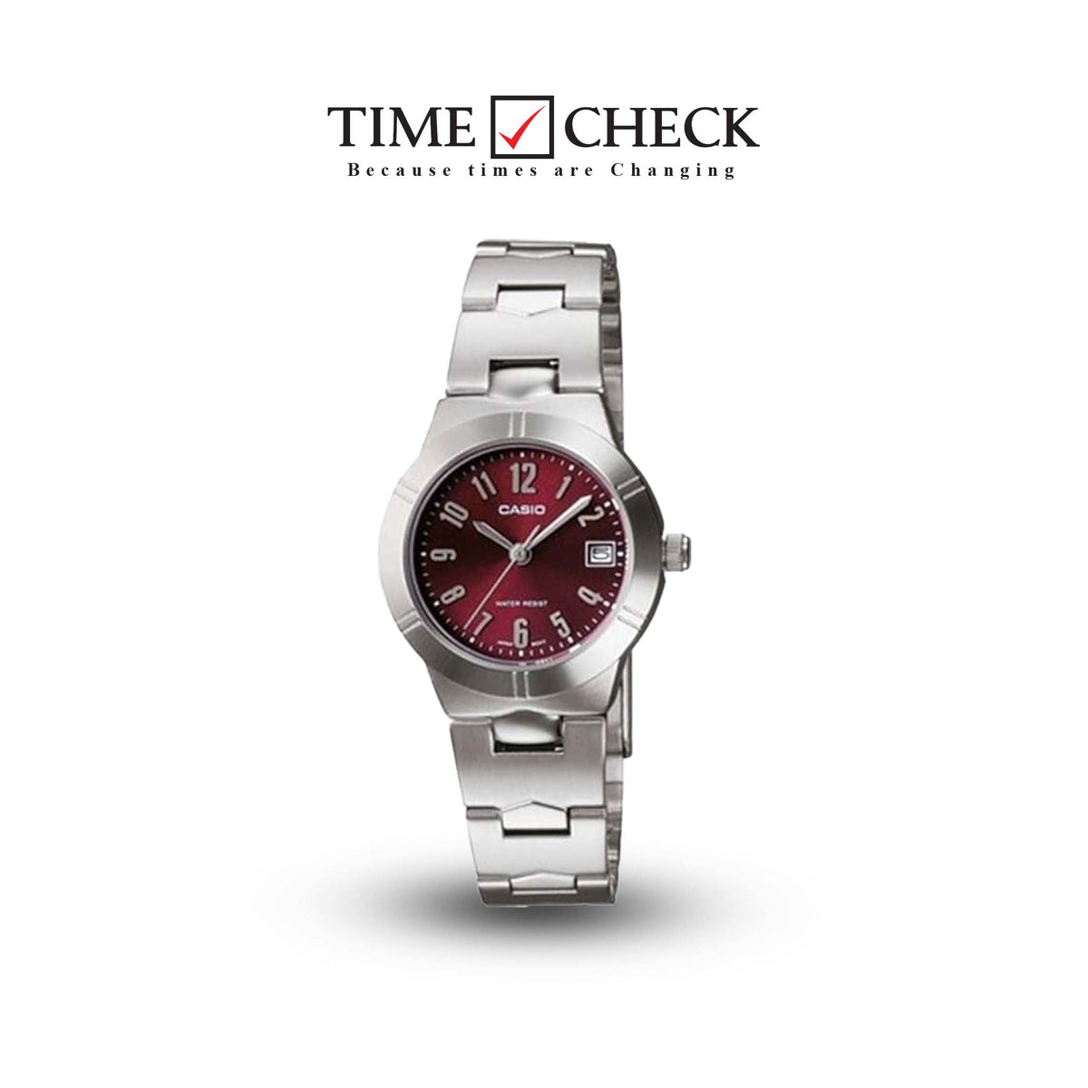 LTP-1241D-4A2DF Casio Red Dial Stainless Steel Chain Analog Quartz Women's Watch. - Timecheck
