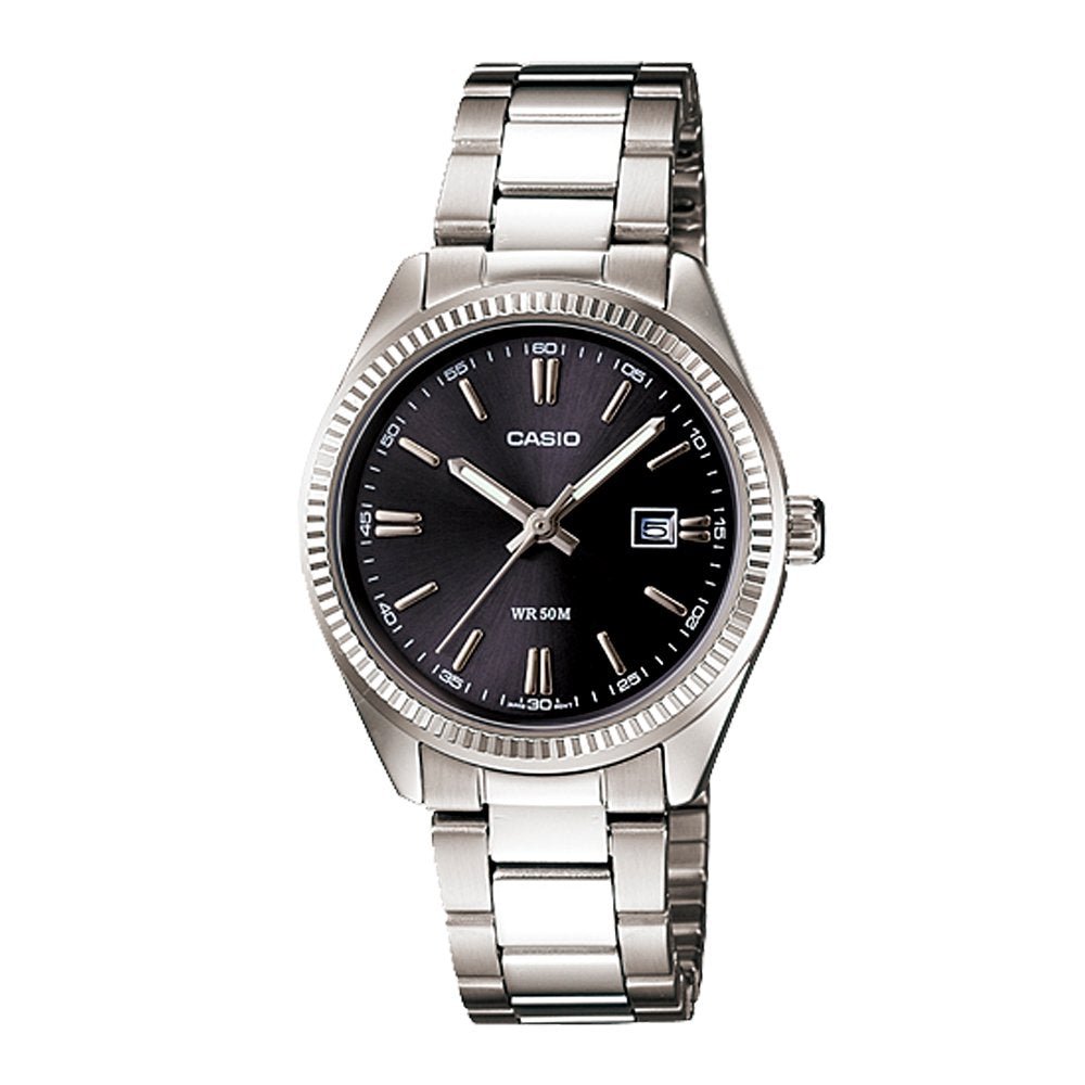LTP-1302D-1A1VDF Casio Stainless Steel Analog Black Dial Watch Women Watch. - Timecheck