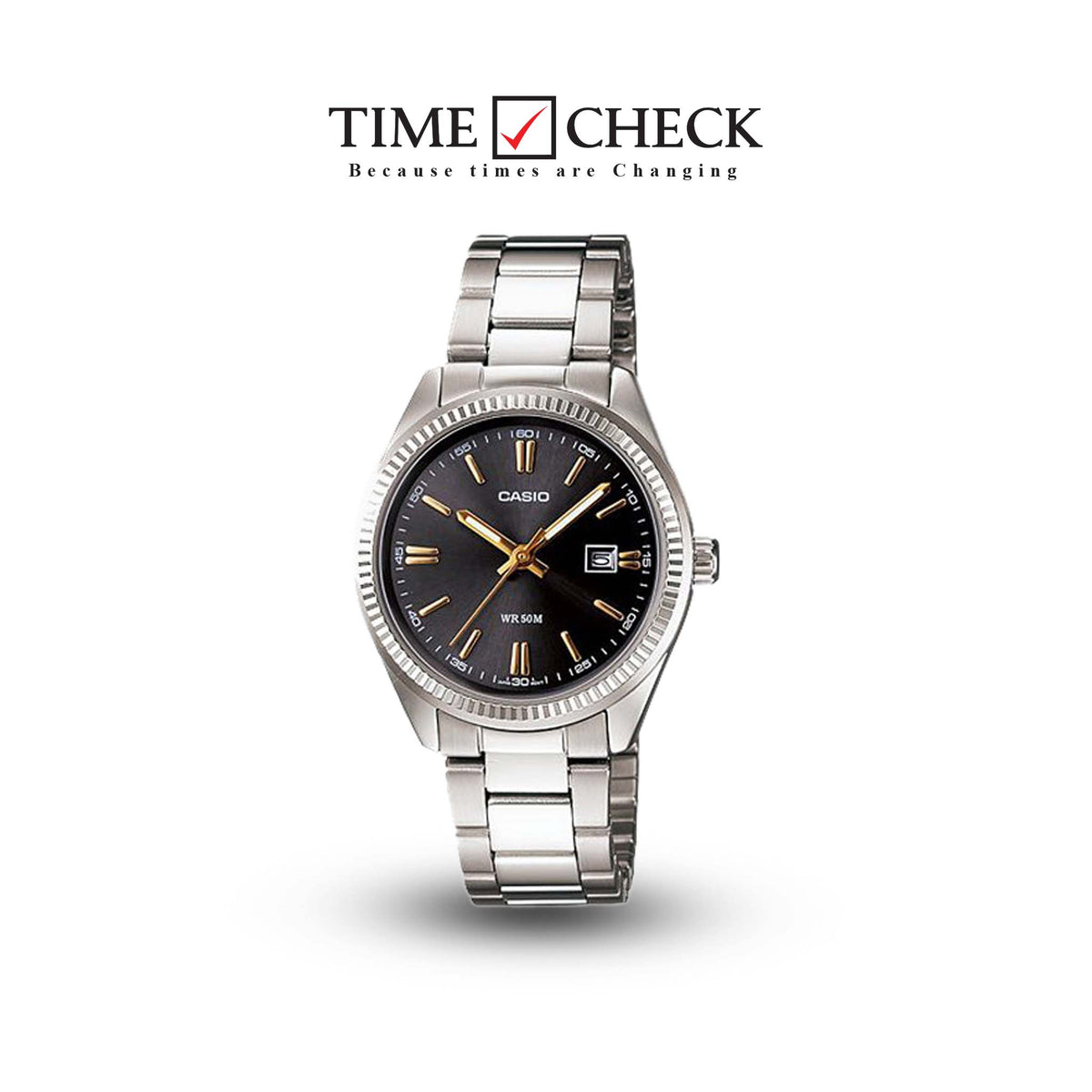 LTP-1302D-1A2VDF Casio Black Dial Stainless Steel Analog Quartz Women's Watch. - Timecheck