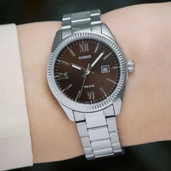 LTP-1302DD-5AVDF Casio Brown Dial Stainless Steel Analog Quartz Women's Watch. - Timecheck
