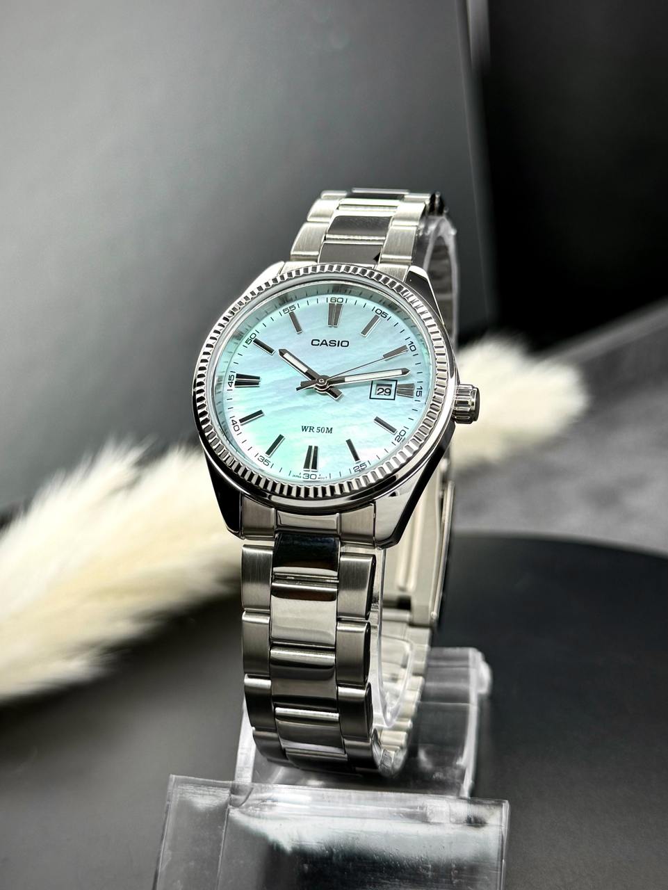 LTP-1302DS-2AVDF Casio Blue Mop Dial Stainless Steel Analog Quartz Women's Watch. - Timecheck