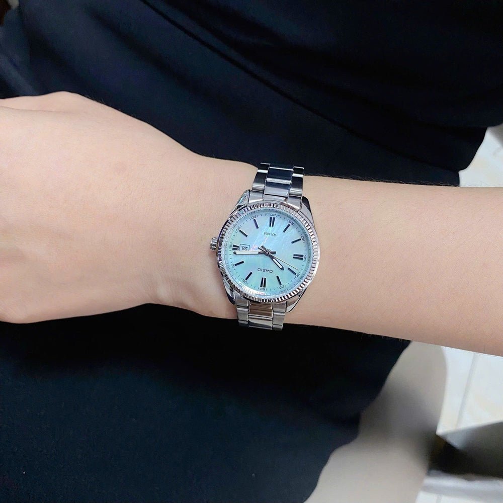 LTP-1302DS-2AVDF Casio Blue Mop Dial Stainless Steel Analog Quartz Women's Watch. - Timecheck