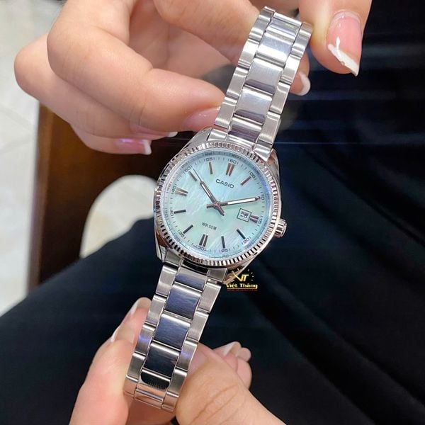 LTP-1302DS-2AVDF Casio Blue Mop Dial Stainless Steel Analog Quartz Women's Watch. - Timecheck
