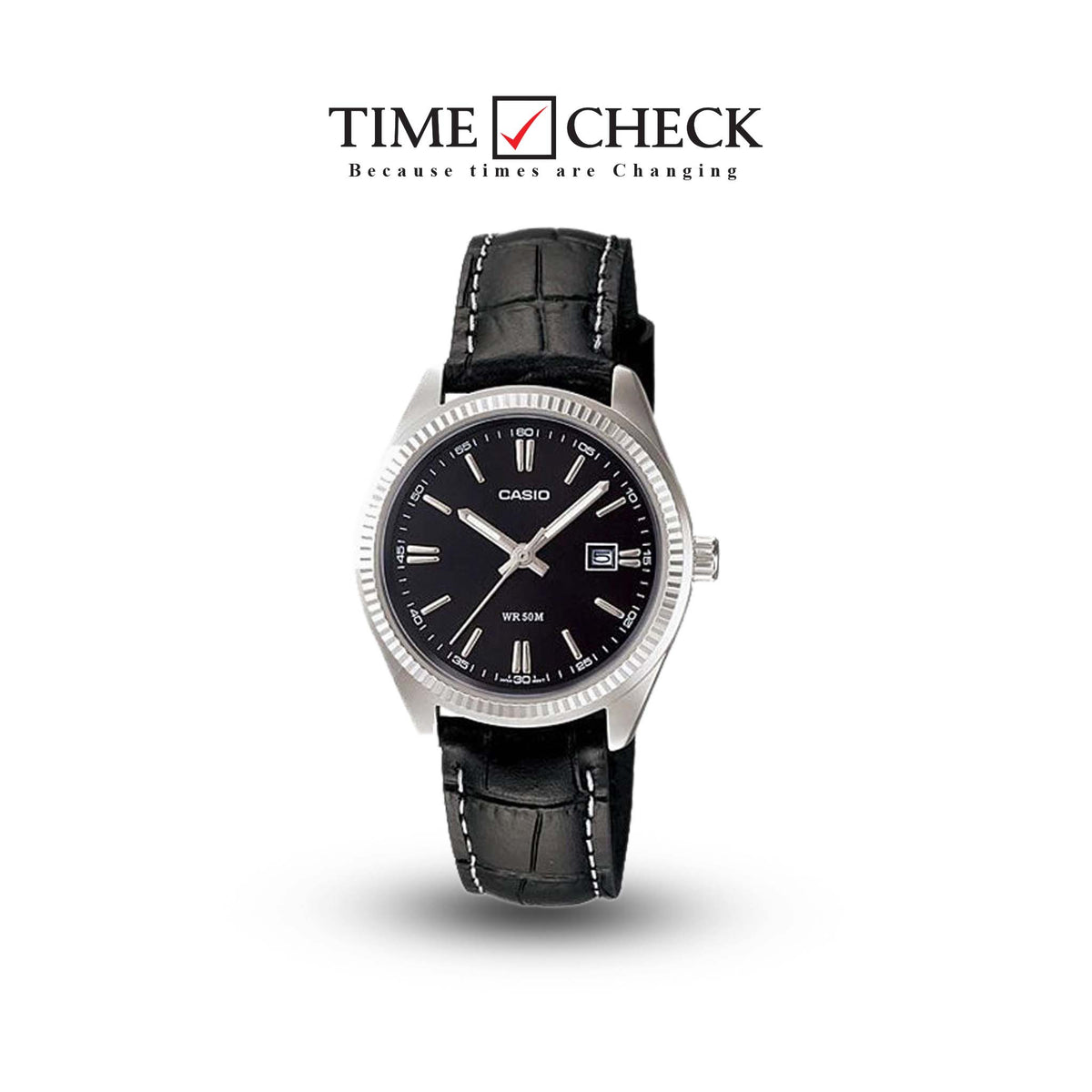 LTP-1302L-1AVDF Casio Black Dial Leather Strap Analog Quartz Women's Watch. - Timecheck