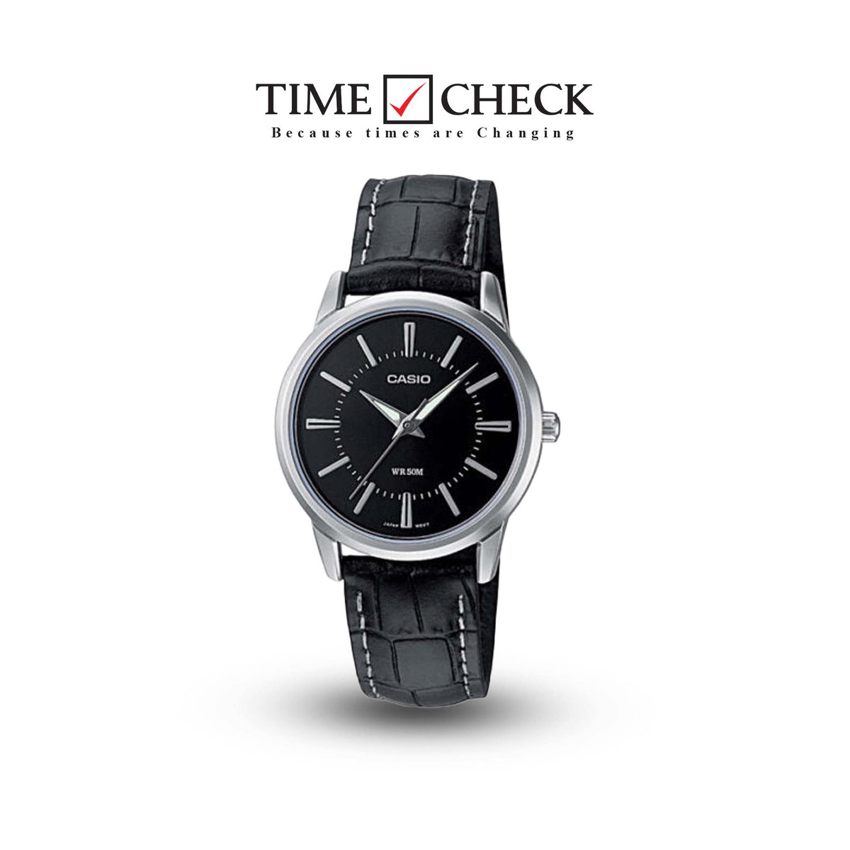 LTP-1303L-1AVDF Casio Black Leather Strap Ladies Analog Women's Watch. - Timecheck