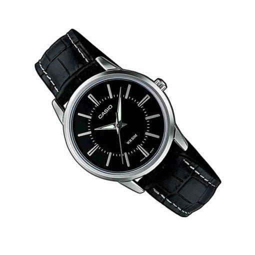 LTP-1303L-1AVDF Casio Black Leather Strap Ladies Analog Women's Watch. - Timecheck