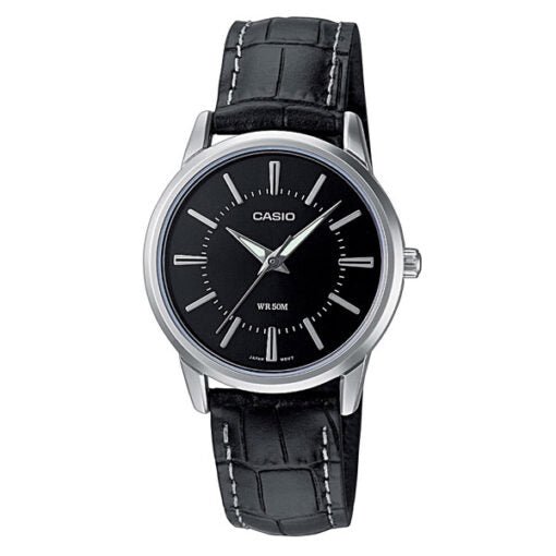 LTP-1303L-1AVDF Casio Black Leather Strap Ladies Analog Women's Watch. - Timecheck