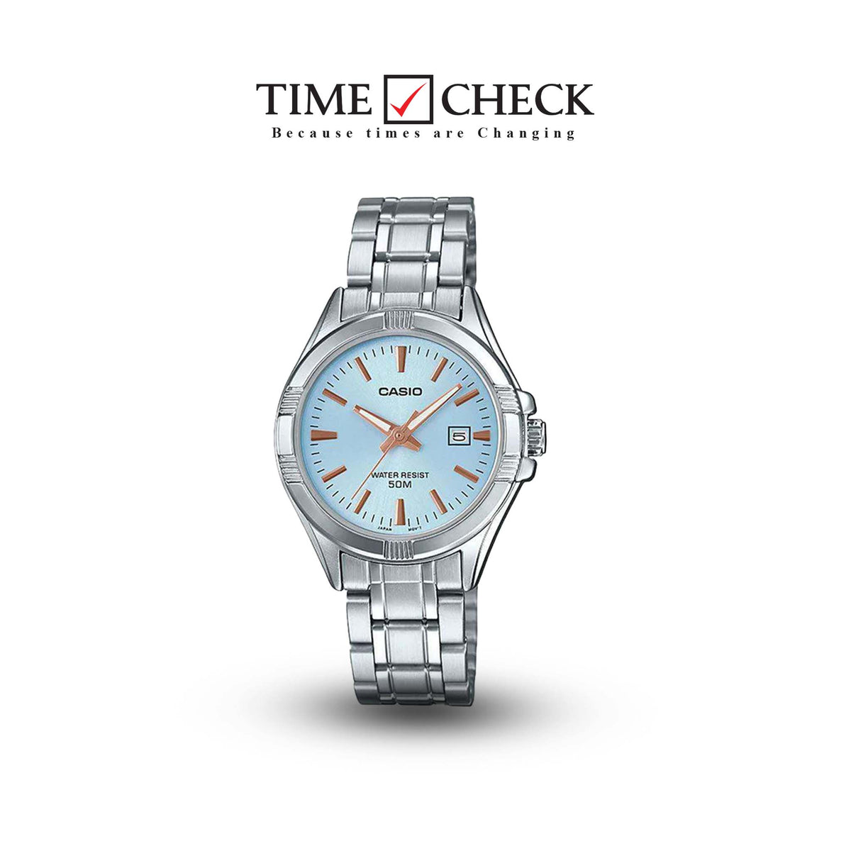 Casio LTP-1308D-2AVDF Elegant Blue Dial Date Window Stainless Steel Band Women's Watch