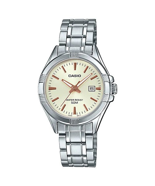 LTP-1308D-9AVDF Casio Cream Dial Silver Stainless Steel Analog Quartz Women's Watch. - Timecheck