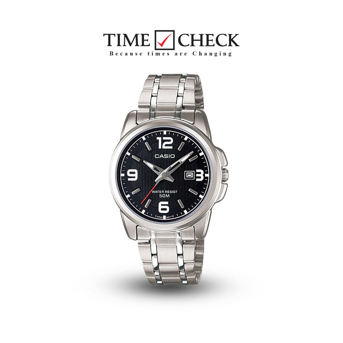 LTP-1314D-1AVDF Casio Black Dial Stainless Steel Analog Quartz Women's Watch. - Timecheck