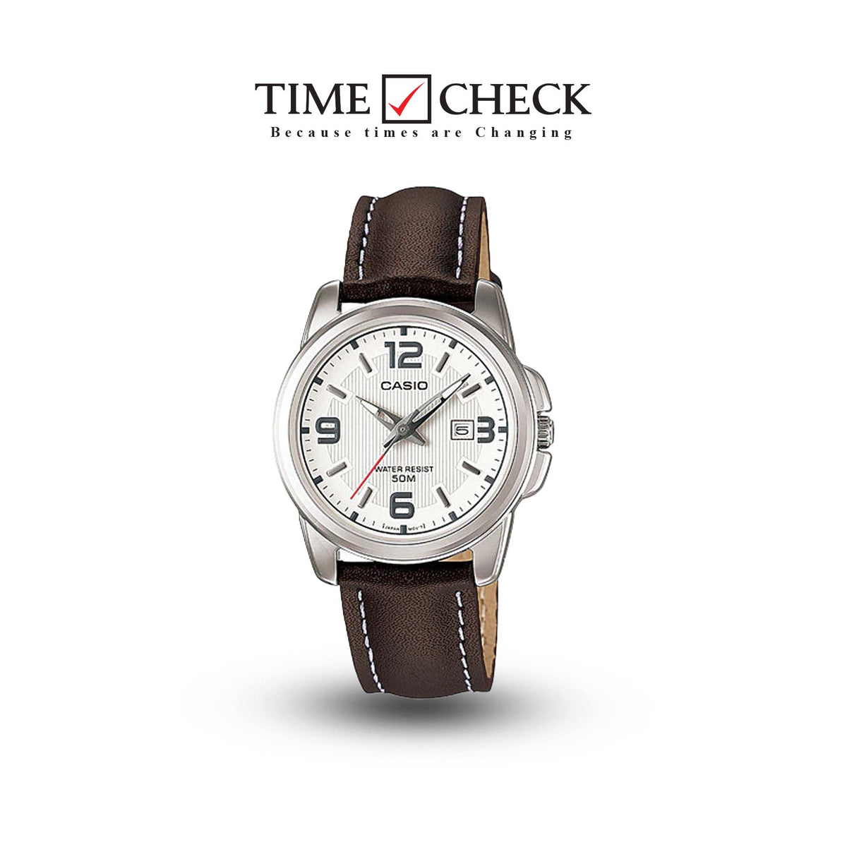LTP-1314L-7AVDF Casio White Dial Leather Strap Analog Quartz Women's Watch. - Timecheck