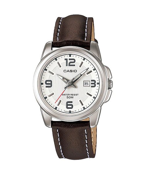 LTP-1314L-7AVDF Casio White Dial Leather Strap Analog Quartz Women's Watch. - Timecheck
