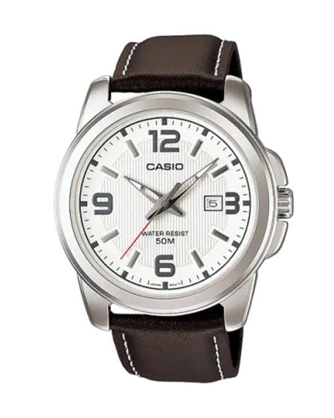 LTP-1314L-7AVDF Casio White Dial Leather Strap Analog Quartz Women's Watch. - Timecheck