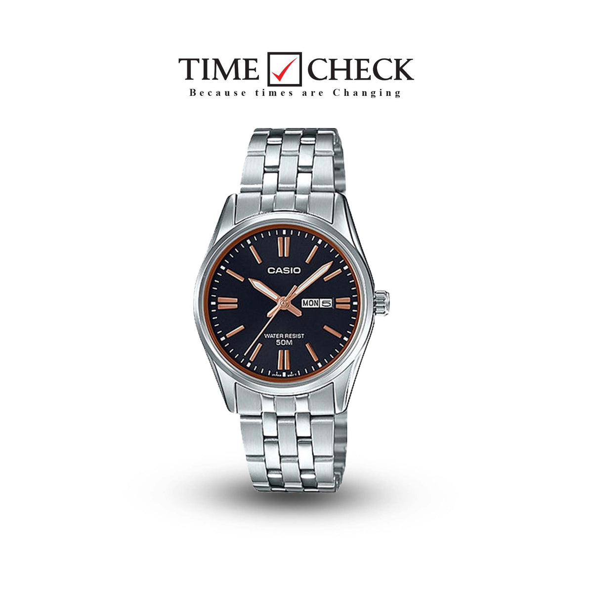 LTP-1335D-1A2VDF Casio Black Dial Stainless Steel Analog Quartz Women's Watch. - Timecheck