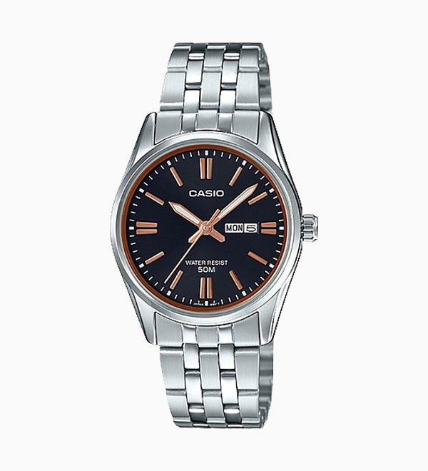LTP-1335D-1A2VDF Casio Black Dial Stainless Steel Analog Quartz Women's Watch. - Timecheck