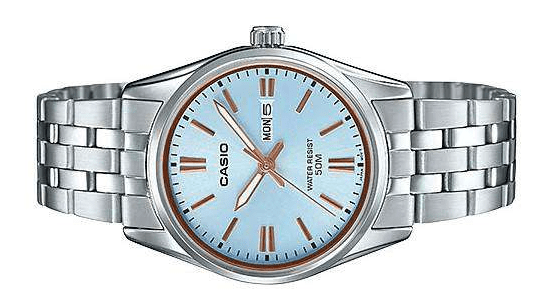 Casio LTP-1335D-2AVDF Elegant Aqua Blue Dial Day Date Display Stainless Steel Band Women's Watch