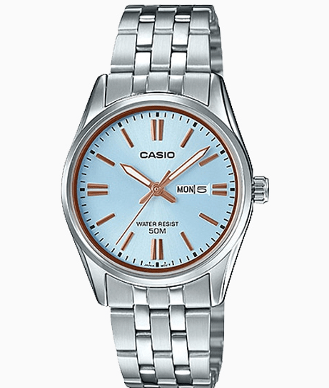 Casio LTP-1335D-2AVDF Elegant Aqua Blue Dial Day Date Display Stainless Steel Band Women's Watch