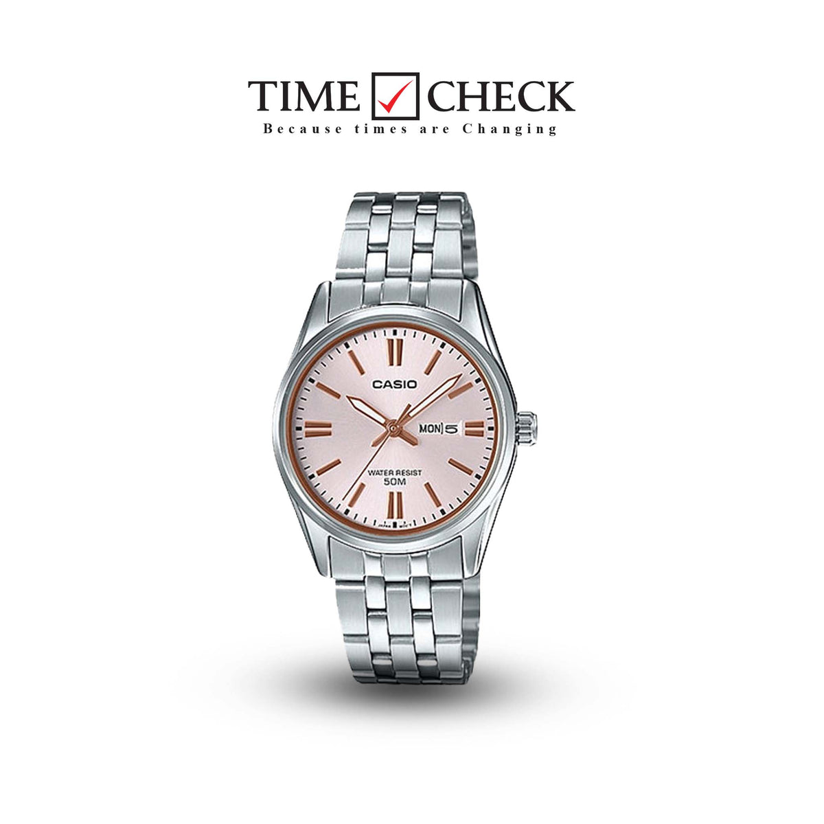 LTP-1335D-4AVDF Casio Pink Dial Stainless Steel Analog Quartz Women's Watch. - Timecheck