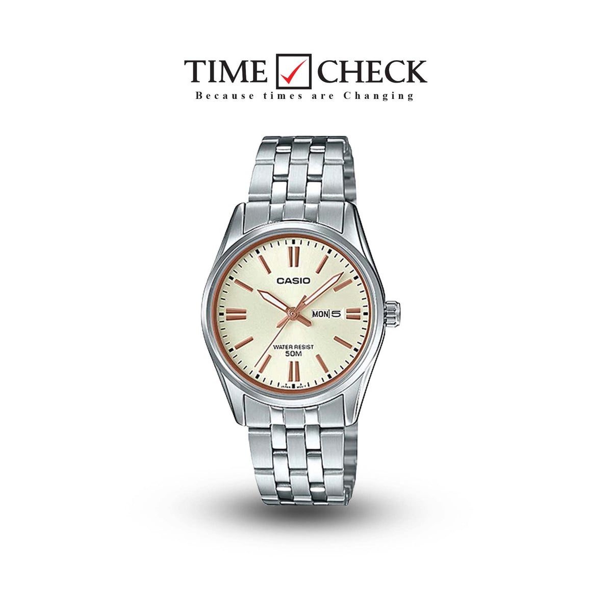 LTP-1335D-9AVDF Casio Beige Dial Stainless Steel Analog Quartz Women's Watch. - Timecheck