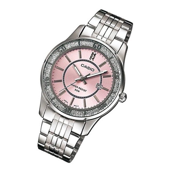 LTP-1358D-4AVDF Casio Silver Steel Chain Enticer Analog Pink Dial Women's Watch. - Timecheck