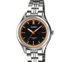 LTP-E104D-1A1AVEF Casio Black Dial Stainless Steel Analog Quartz Women's Watch. - Timecheck