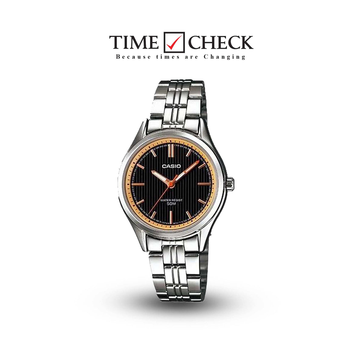 LTP-E104D-1A1AVEF Casio Black Dial Stainless Steel Analog Quartz Women's Watch. - Timecheck