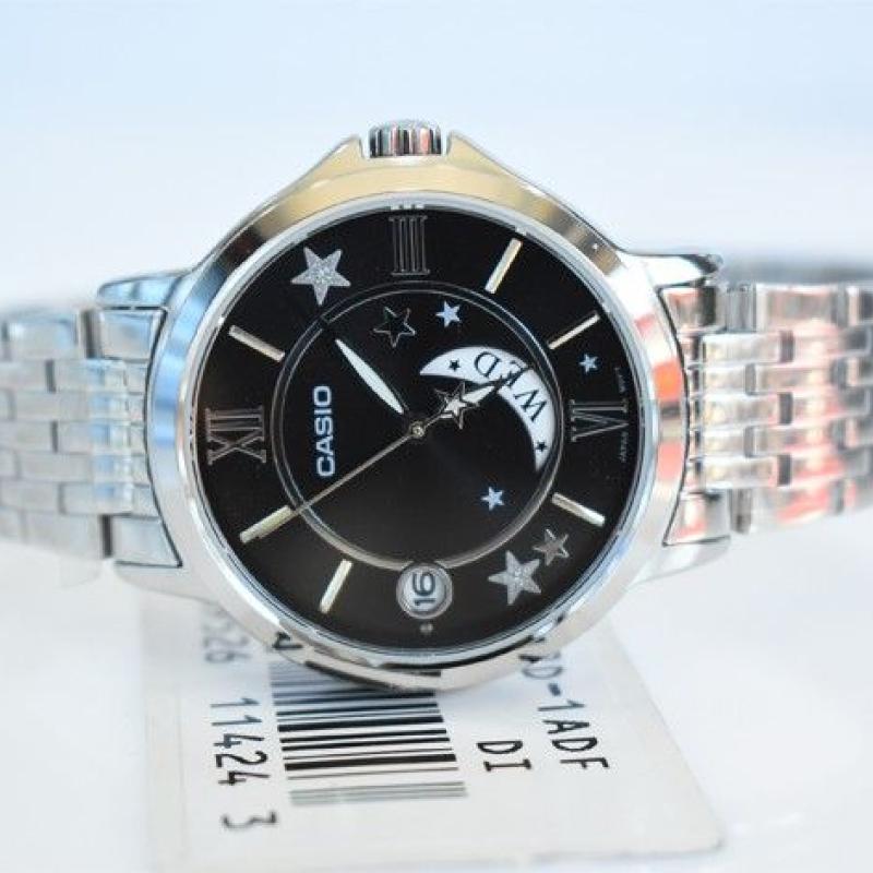 LTP-E122D-1ADF Casio Black Dial Stainless Steel Analog Quartz Women's Watch. - Timecheck