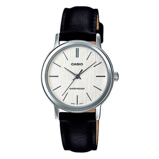 LTP-E145L-7ADF Casio Black Leather Strap White Dial Women's Watch. - Timecheck