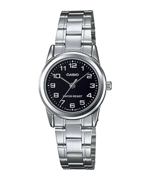 LTP-V001D-1BUDF Casio Black Dial Stainless Steel Chain Analog Quartz Women's Watch. - Timecheck