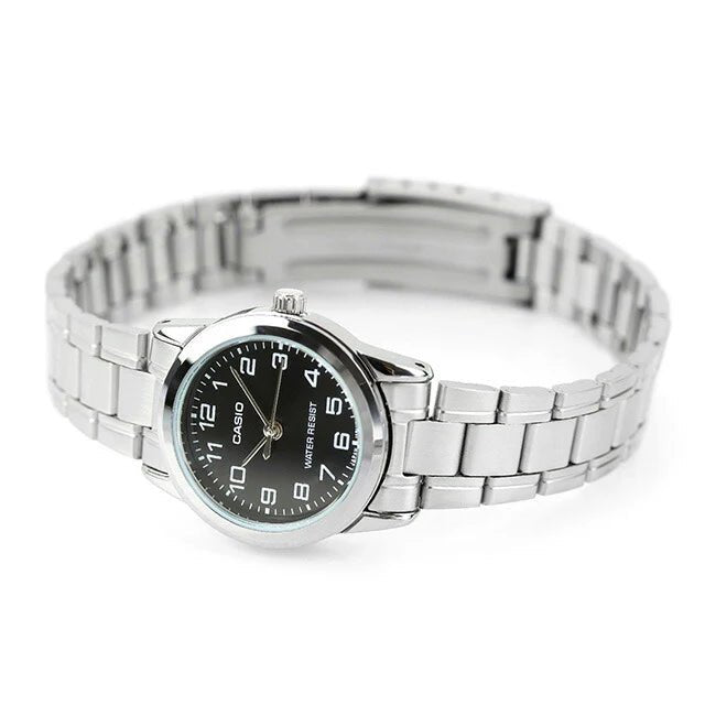 LTP-V001D-1BUDF Casio Black Dial Stainless Steel Chain Analog Quartz Women's Watch. - Timecheck