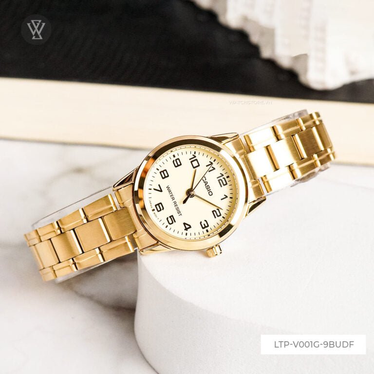 LTP-V001G-9BUDF Casio Golden Dial Golden Stainless Steel Analog Quartz Women's Watch. - Timecheck