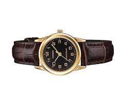 LTP-V001GL-1BUDF Casio Black Dial Leather Strap Analog Quartz Women's Watch. - Timecheck