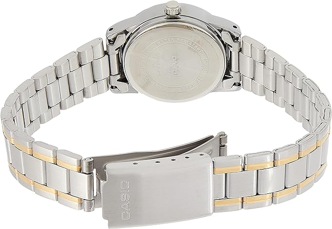 LTP-V001SG-9BUDF Casio Beige Dial Silver & Gold Chain Analog Quartz Women's Watch. - Timecheck