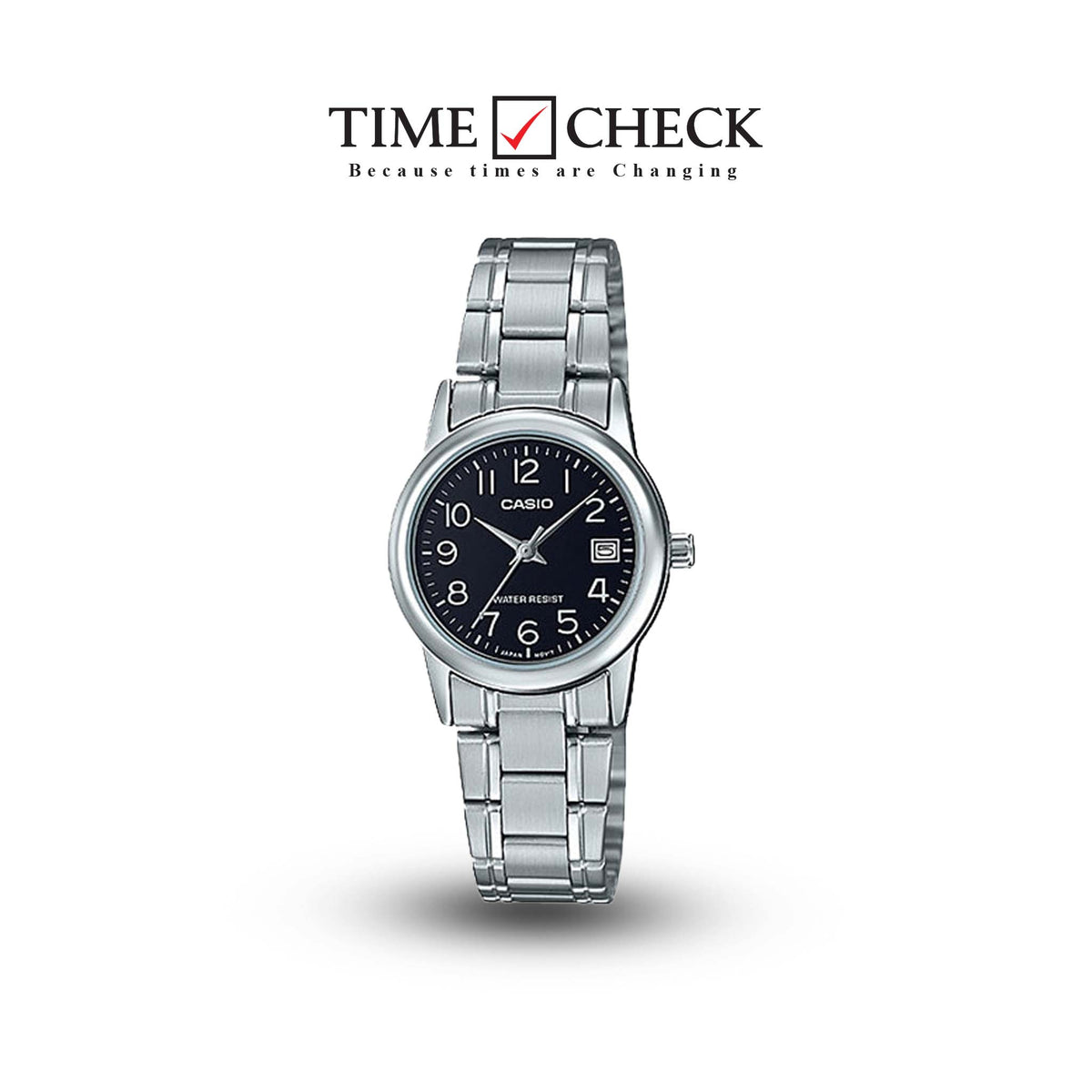 LTP-V002D-1AUDF Casio Black Dial Stainless Steel Analog Quartz Women's Watch. - Timecheck