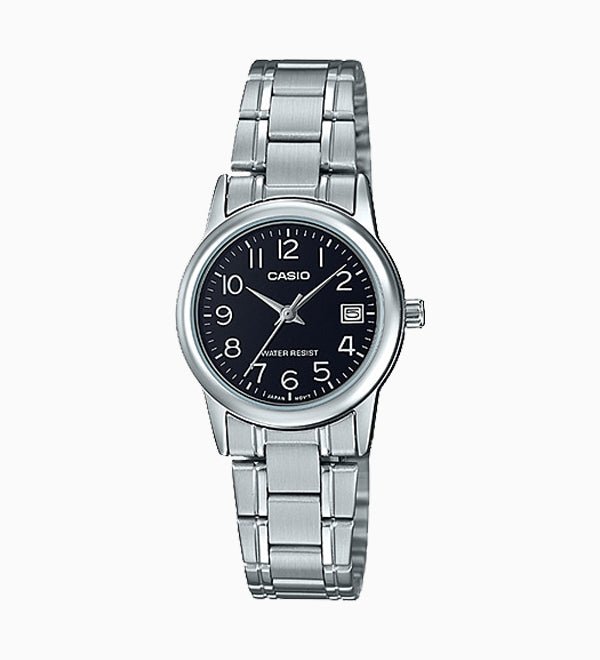 LTP-V002D-1AUDF Casio Black Dial Stainless Steel Analog Quartz Women's Watch. - Timecheck