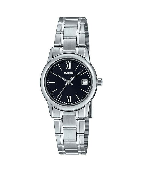 LTP-V002D-1B3UDF Casio Black Dial Stainless Steel Analog Quartz Women's Watch. - Timecheck