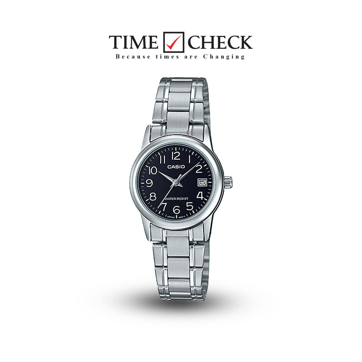LTP-V002D-1BUDF Casio Silver Stainless Steel Black Dial Women's Watch. - Timecheck