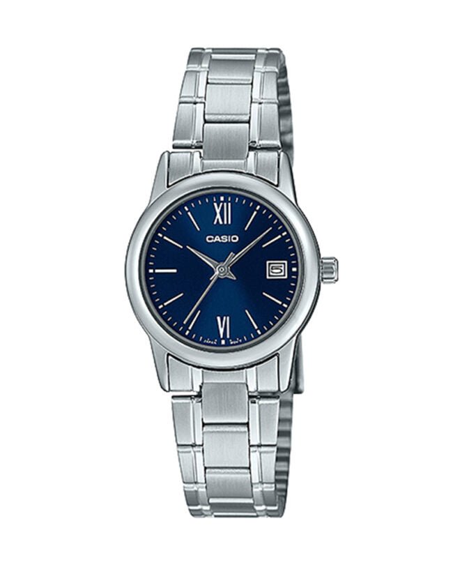 LTP-V002D-2B3UDF Casio Blue Dial Stainless Steel Chain Analog Women's Watch. - Timecheck