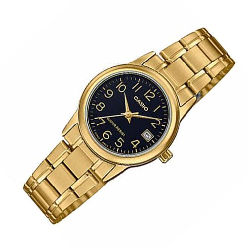 LTP-V002G-1BUDF Casio Black Dial Stainless Steel Analog Quartz Women's Watch. - Timecheck