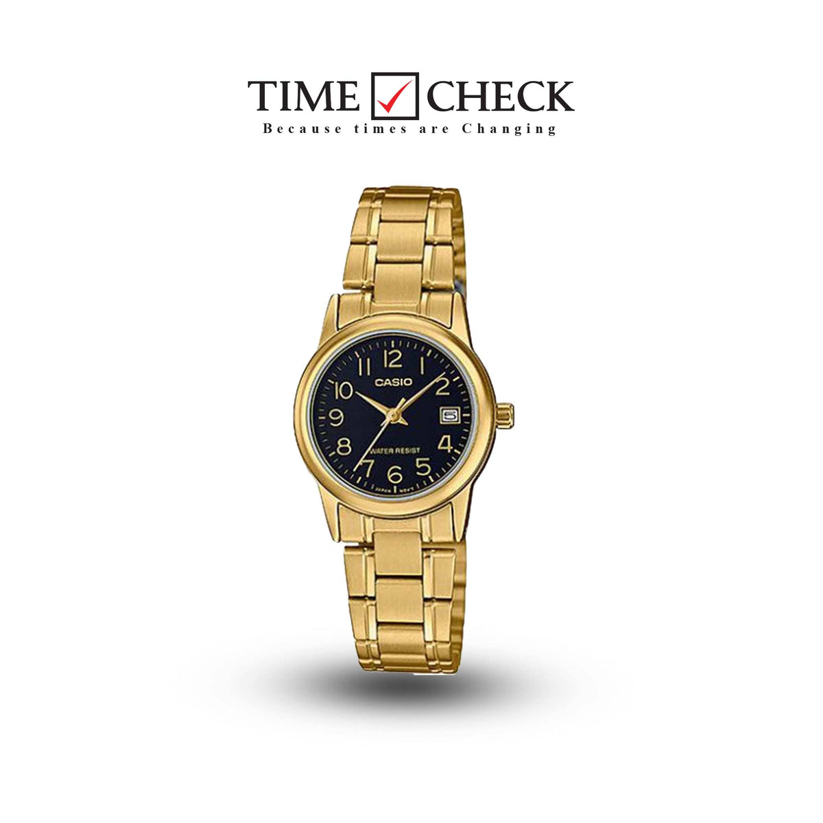 LTP-V002G-1BUDF Casio Black Dial Stainless Steel Analog Quartz Women's Watch. - Timecheck