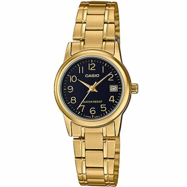 LTP-V002G-1BUDF Casio Black Dial Stainless Steel Analog Quartz Women's Watch. - Timecheck