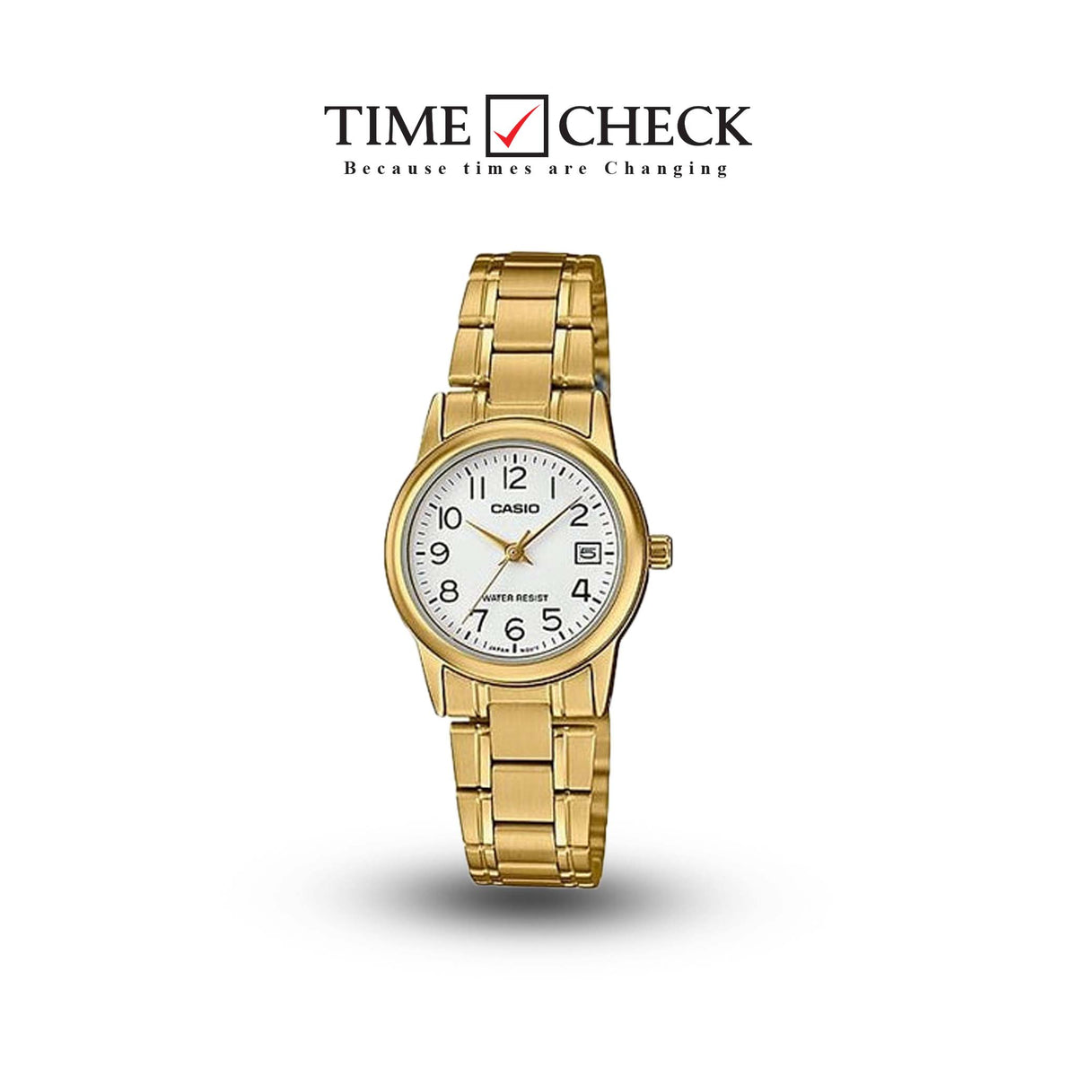 LTP-V002G-7B2UDF Casio White Dial Classic Gold Stainless-Steel Quartz Women's Watch. - Timecheck