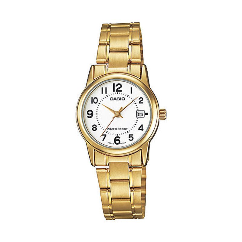 LTP-V002G-7BUDF Casio White Dial Stainless Steel Analog Quartz Women's Watch. - Timecheck