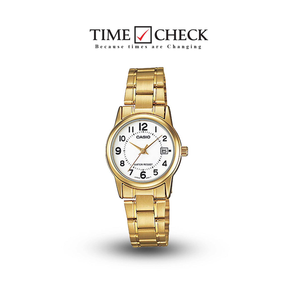 LTP-V002G-7BUDF Casio White Dial Stainless Steel Analog Quartz Women's Watch. - Timecheck