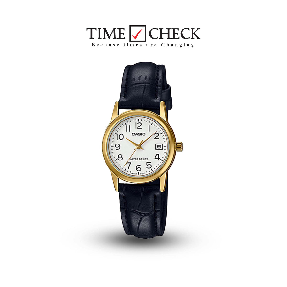 LTP-V002GL-7B2UDF Casio White Dial Leather Strap Analog Quartz Women's Watch. - Timecheck