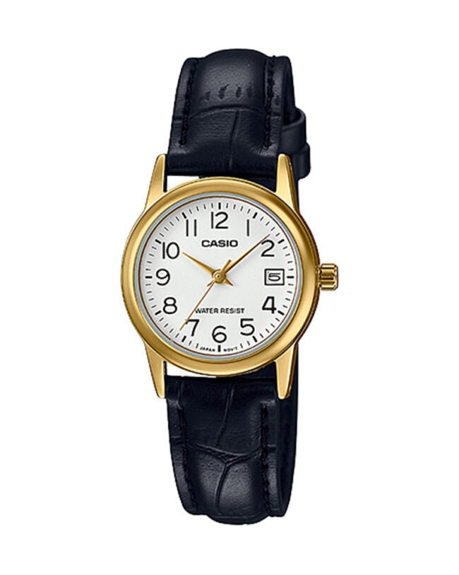 LTP-V002GL-7B2UDF Casio White Dial Leather Strap Analog Quartz Women's Watch. - Timecheck