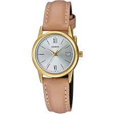 LTP-V002GL-7B3UDF Casio Silver Dial Beige Leather Strap Analog Quartz Women's Watch. - Timecheck