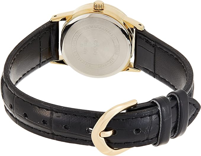 LTP-V002GL-7BUDF Casio White Dial Black Leather Strap Analog Quartz Women's Watch. - Timecheck