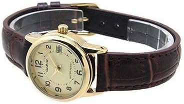 LTP-V002GL-9BUDF Casio Gold Dial Leather Strap Analog Quartz Women's Watch. - Timecheck