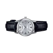 LTP-V002L-7BUDF Casio Silver Dial Black Leather Strap Analog Quartz Women's Watch. - Timecheck